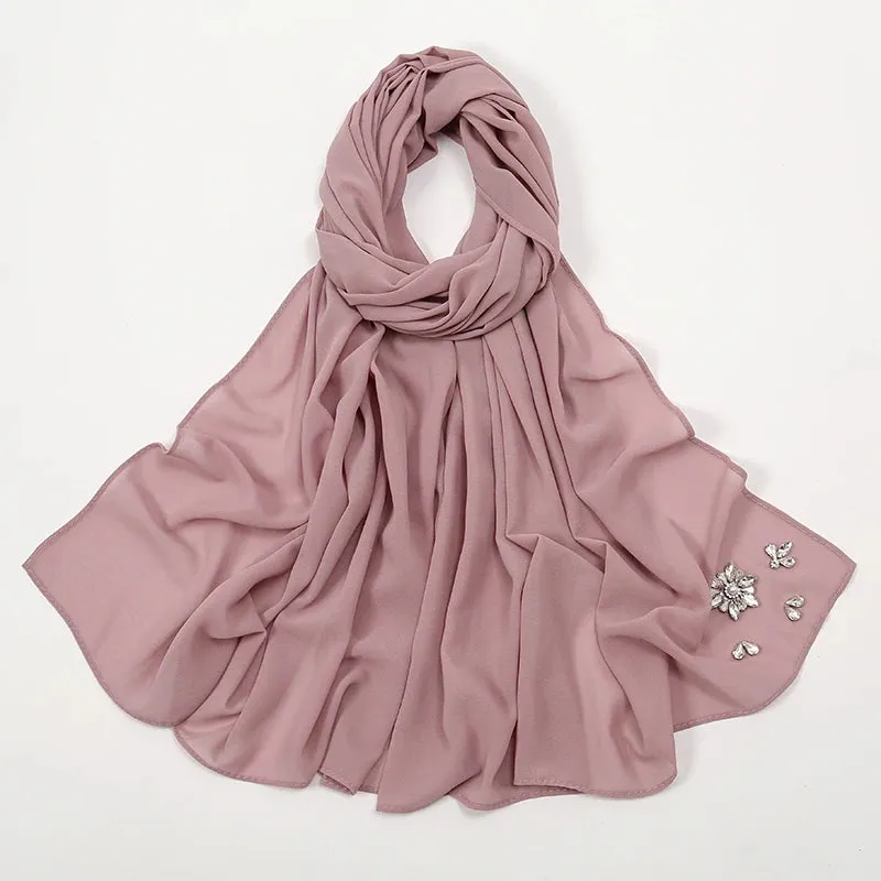 Rhinestone Bubble Chiffon Hijabs for Muslim Women