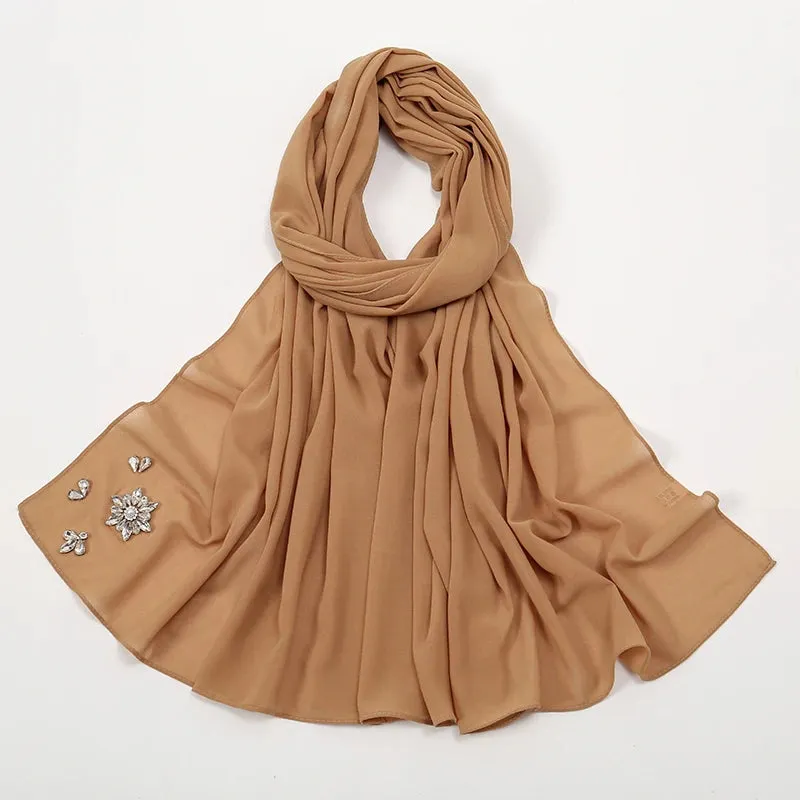 Rhinestone Bubble Chiffon Hijabs for Muslim Women