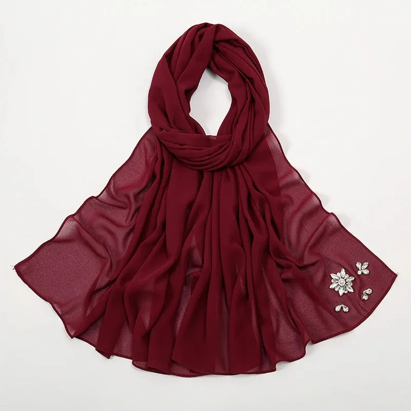 Rhinestone Bubble Chiffon Hijabs for Muslim Women