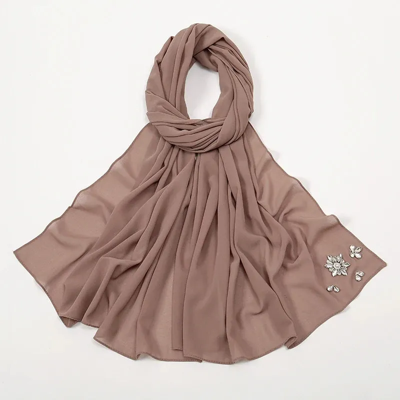 Rhinestone Bubble Chiffon Hijabs for Muslim Women