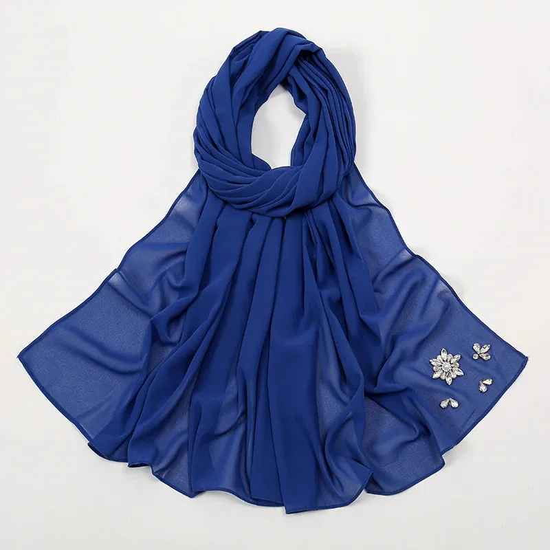Rhinestone Bubble Chiffon Hijabs for Muslim Women