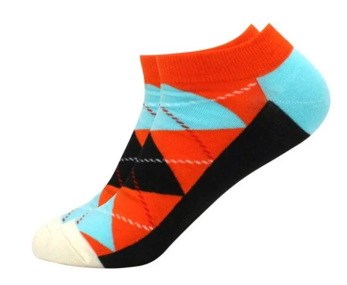 SF1028 Blue Orange Black Squares Low Cut Socks