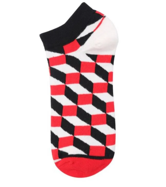 SF1029 Red Black White Squares Low Cut Socks