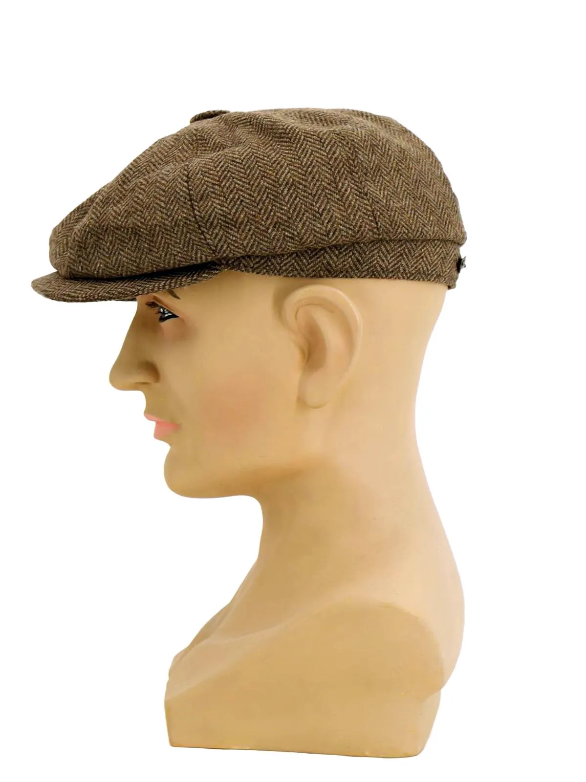 Vintage Style Camel Herringbone Newsboy Cap
