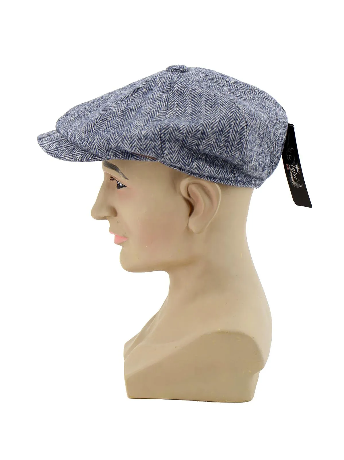 Vintage Style Navy & White Herringbone Newsboy Cap