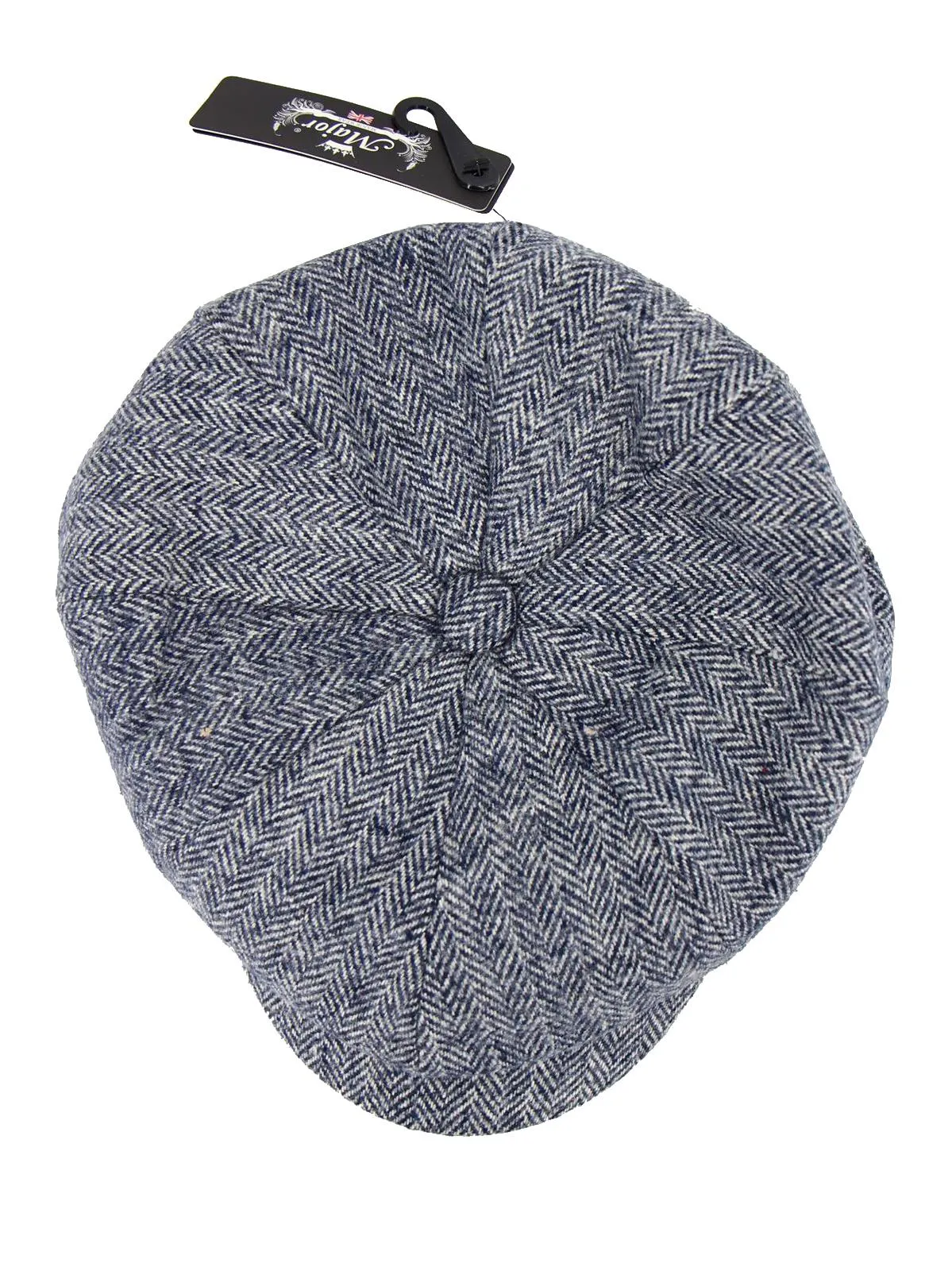 Vintage Style Navy & White Herringbone Newsboy Cap