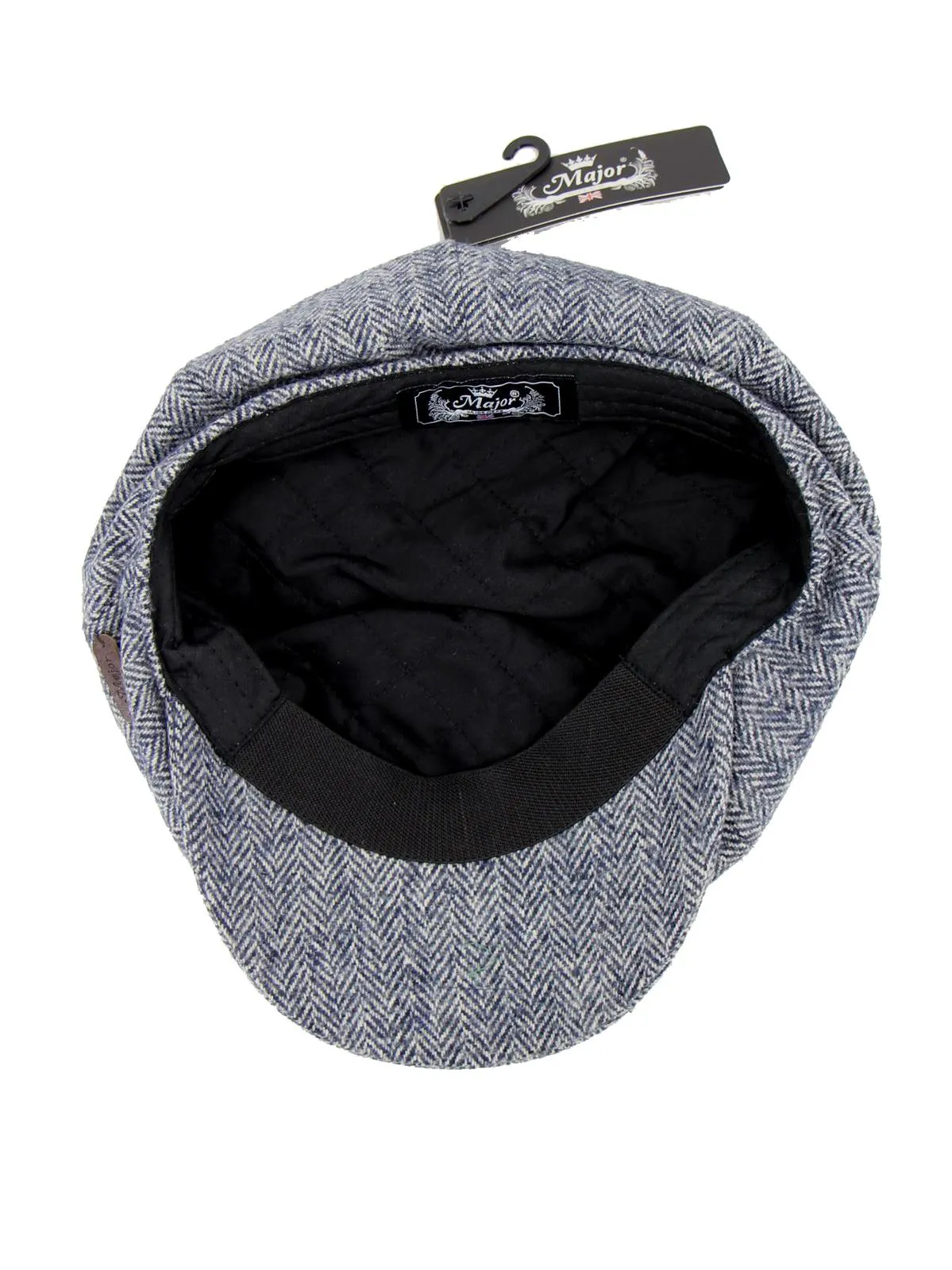 Vintage Style Navy & White Herringbone Newsboy Cap