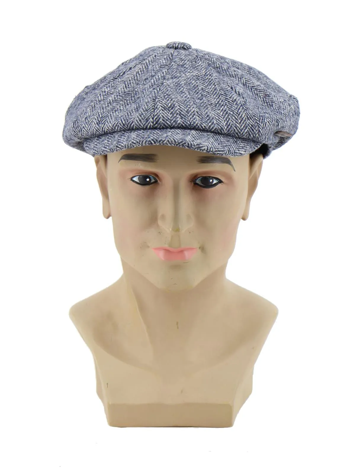 Vintage Style Navy & White Herringbone Newsboy Cap