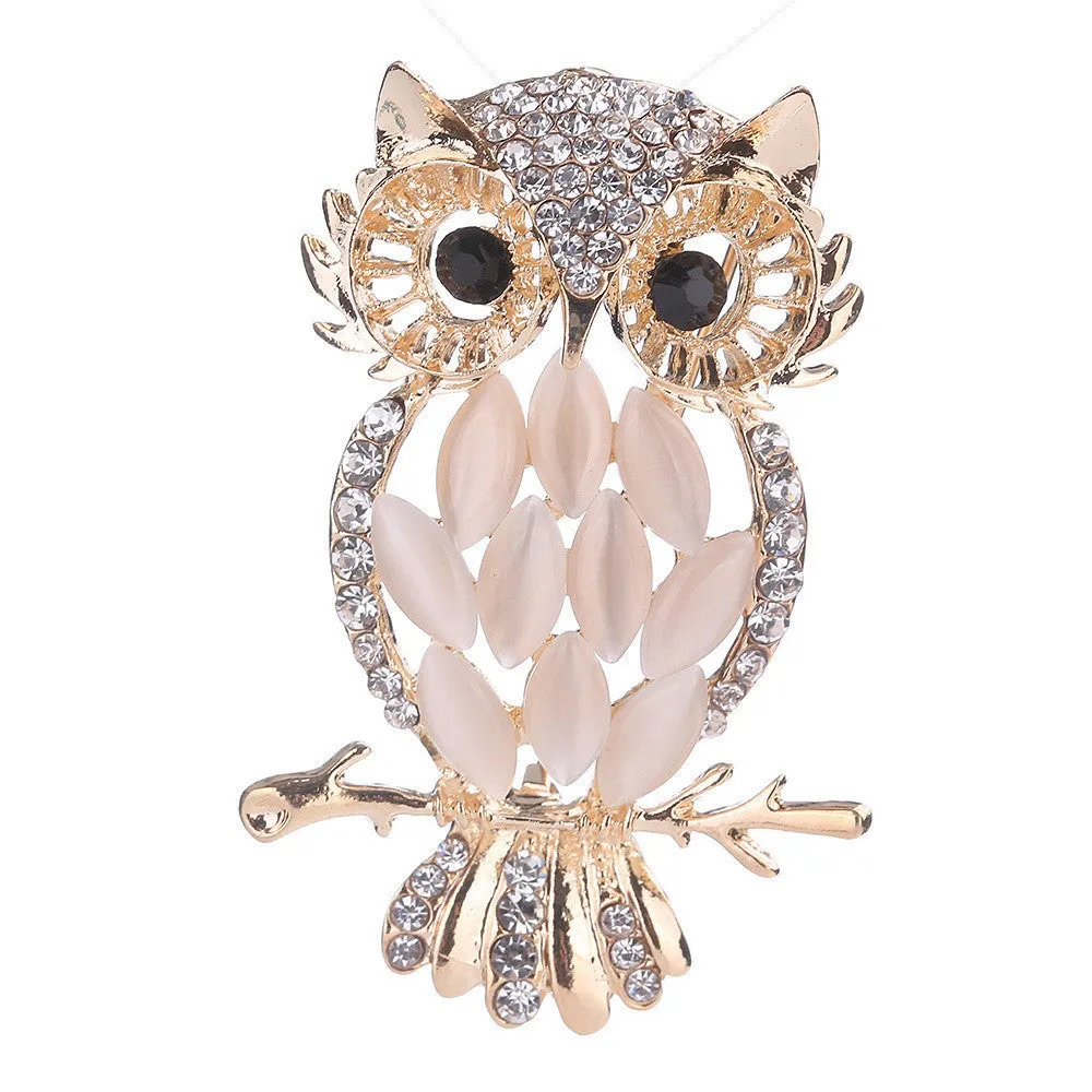 Women Rhinestone Brooch Owl Brooches Scarves Pin Clip Shawl Buckle
