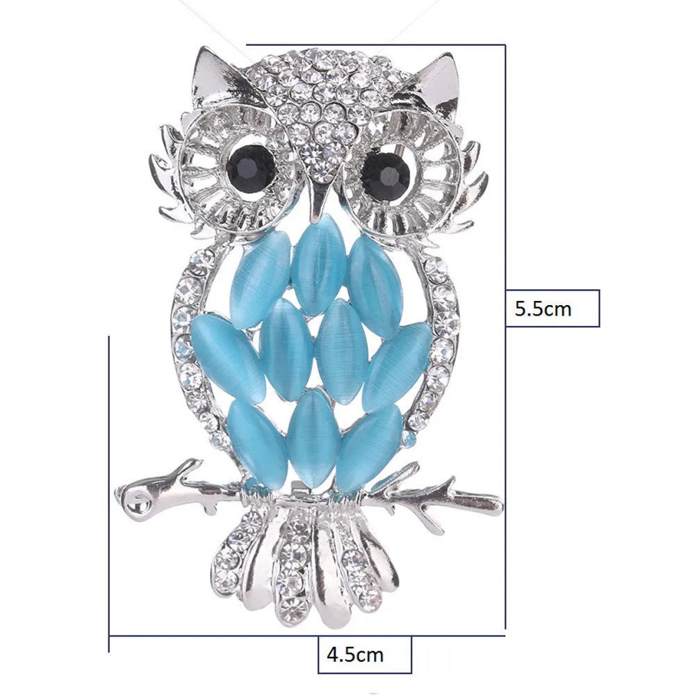 Women Rhinestone Brooch Owl Brooches Scarves Pin Clip Shawl Buckle