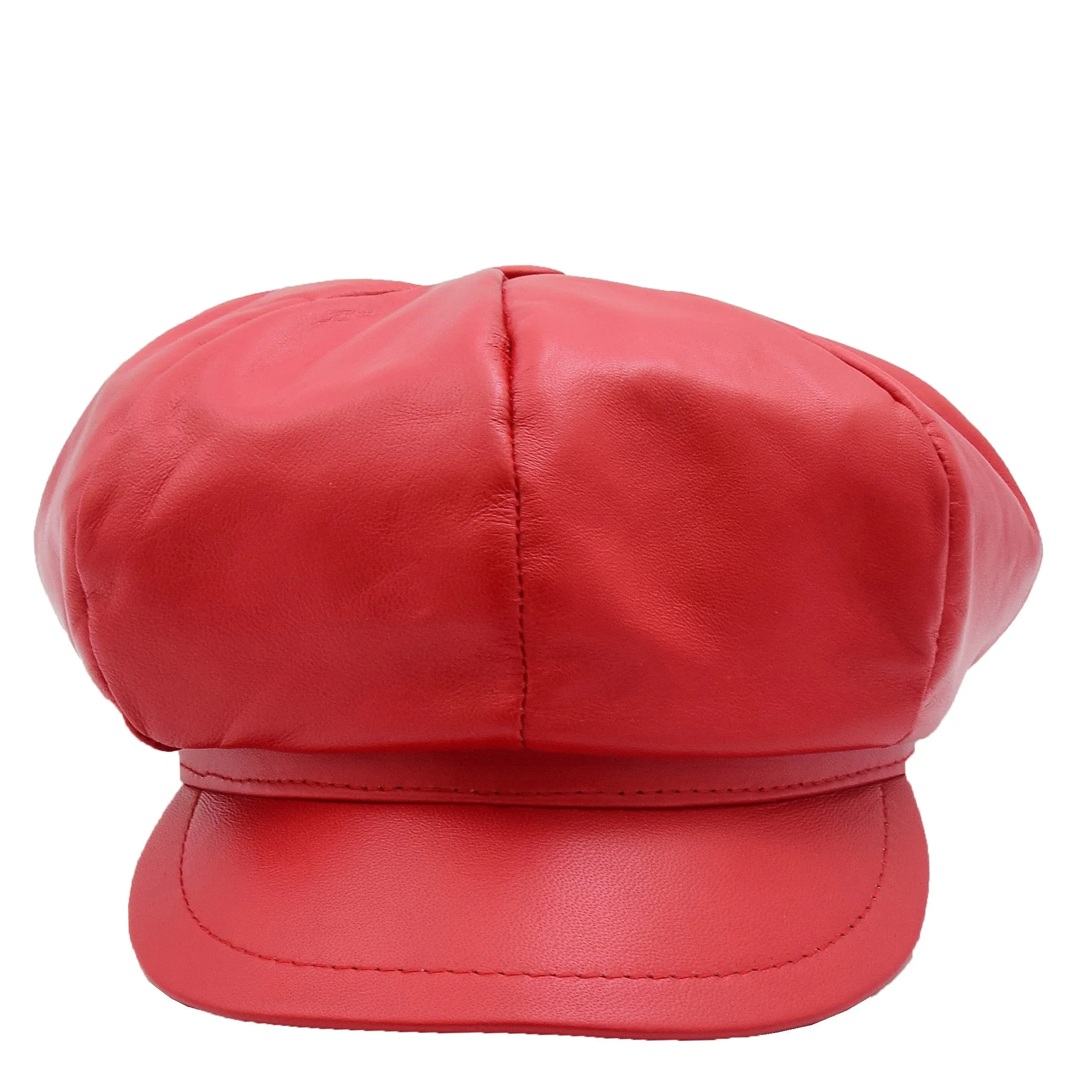 Womens Real Leather Peaked Beret Cap Ballon Red