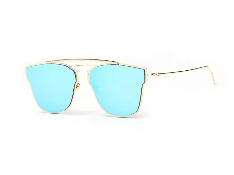 Women's Sunglasses Metal Frame Reflective Coating Mirror Flat Panel Lens Brand Designer Sun Glasses