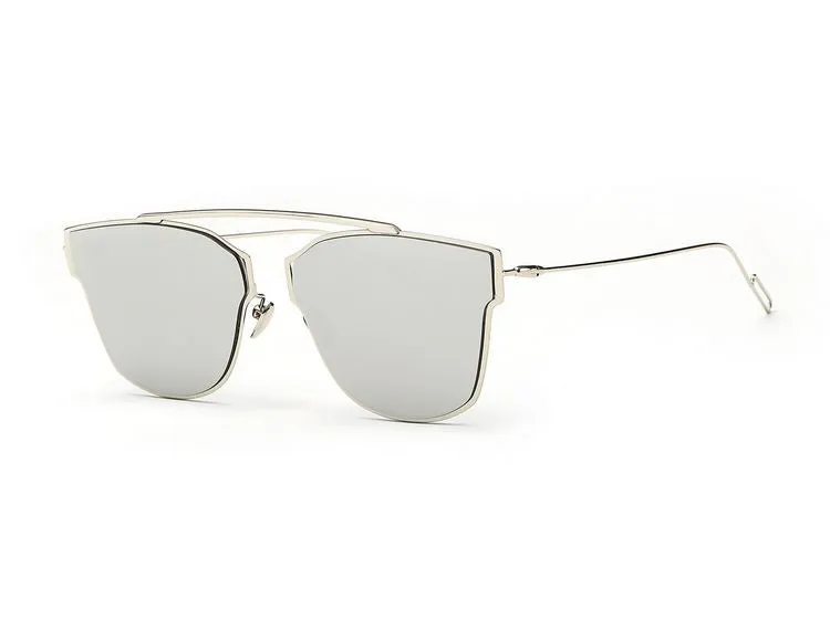 Women's Sunglasses Metal Frame Reflective Coating Mirror Flat Panel Lens Brand Designer Sun Glasses