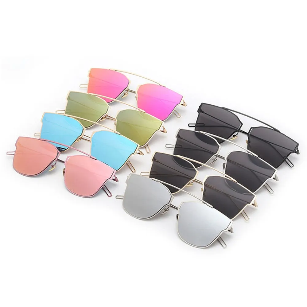 Women's Sunglasses Metal Frame Reflective Coating Mirror Flat Panel Lens Brand Designer Sun Glasses