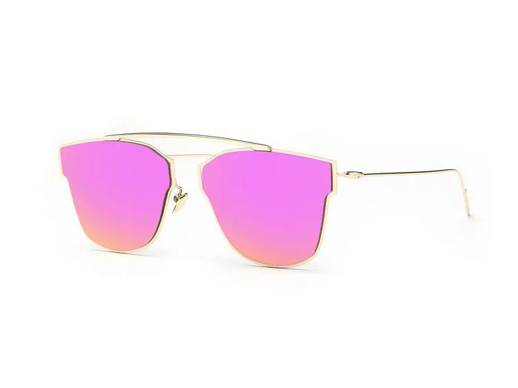 Women's Sunglasses Metal Frame Reflective Coating Mirror Flat Panel Lens Brand Designer Sun Glasses
